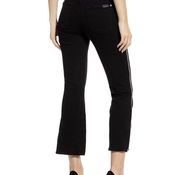 7 For All Mankind High Waist Slim Kick Black Stretch Tuxedo Stripe Jean Size 26 - Picture 2 of 14
